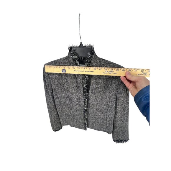 Vintage SEV Women's Wool Blend Cropped Jacket Fringe Trim Open Front Neutral - Picture 4 of 14